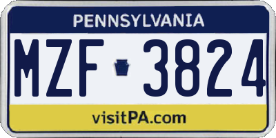 PA license plate MZF3824