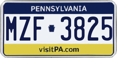 PA license plate MZF3825