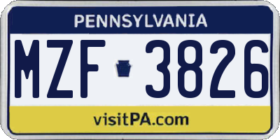 PA license plate MZF3826