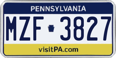 PA license plate MZF3827