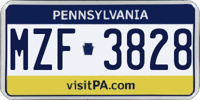 PA license plate MZF3828