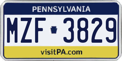 PA license plate MZF3829