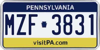 PA license plate MZF3831