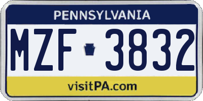 PA license plate MZF3832