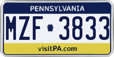 PA license plate MZF3833