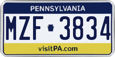 PA license plate MZF3834
