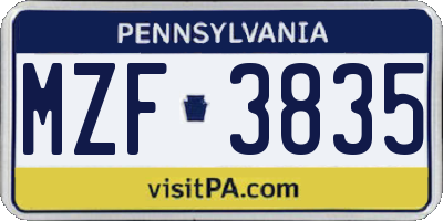 PA license plate MZF3835