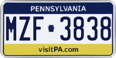 PA license plate MZF3838