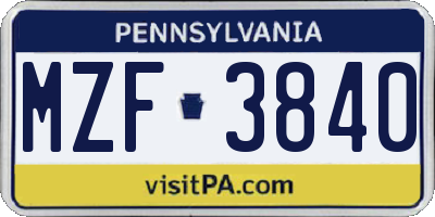 PA license plate MZF3840