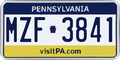 PA license plate MZF3841