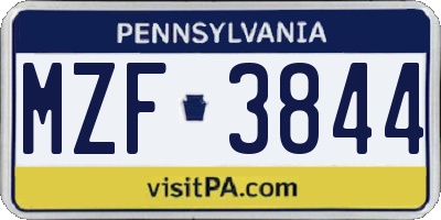 PA license plate MZF3844
