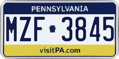 PA license plate MZF3845