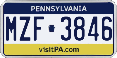 PA license plate MZF3846