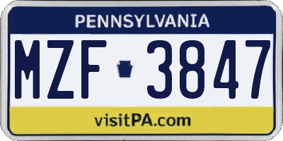 PA license plate MZF3847