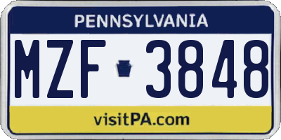 PA license plate MZF3848