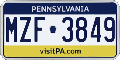 PA license plate MZF3849