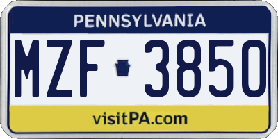 PA license plate MZF3850