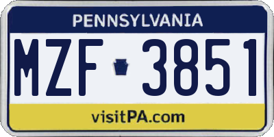 PA license plate MZF3851