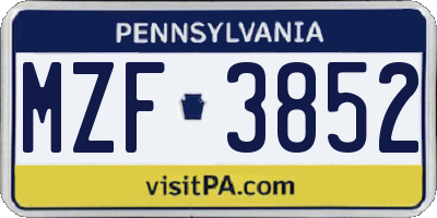PA license plate MZF3852