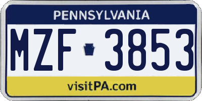 PA license plate MZF3853