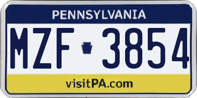 PA license plate MZF3854
