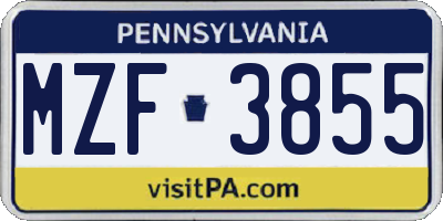 PA license plate MZF3855