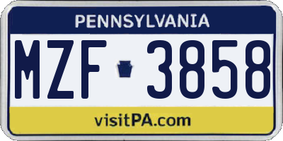 PA license plate MZF3858