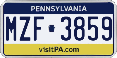 PA license plate MZF3859