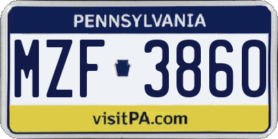 PA license plate MZF3860