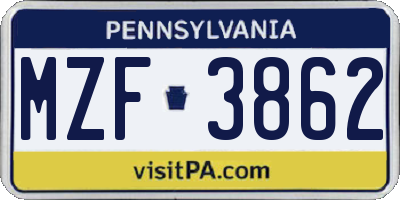 PA license plate MZF3862
