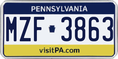 PA license plate MZF3863