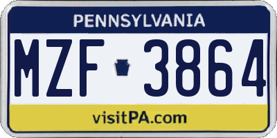 PA license plate MZF3864