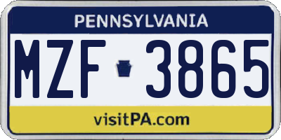 PA license plate MZF3865