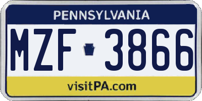 PA license plate MZF3866