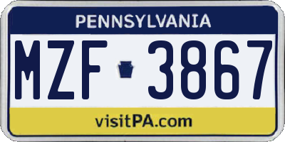PA license plate MZF3867