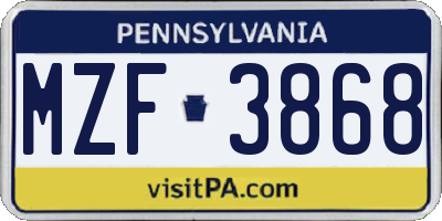 PA license plate MZF3868