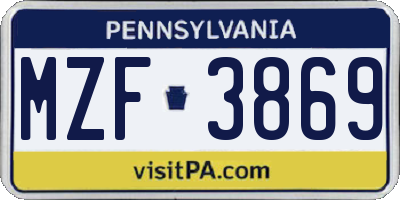 PA license plate MZF3869