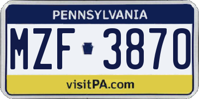 PA license plate MZF3870