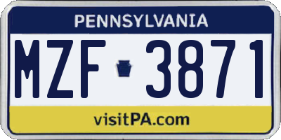 PA license plate MZF3871