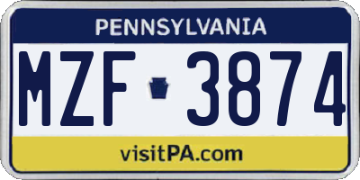 PA license plate MZF3874
