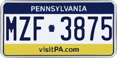 PA license plate MZF3875