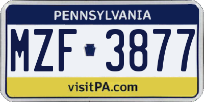PA license plate MZF3877