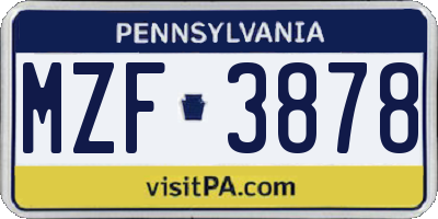 PA license plate MZF3878