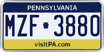 PA license plate MZF3880