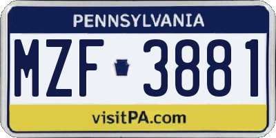 PA license plate MZF3881