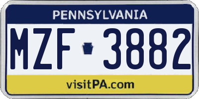 PA license plate MZF3882