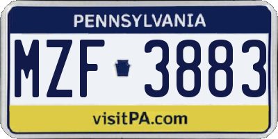 PA license plate MZF3883