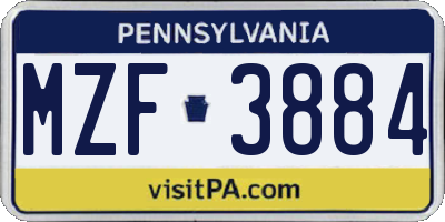 PA license plate MZF3884
