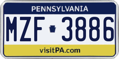 PA license plate MZF3886