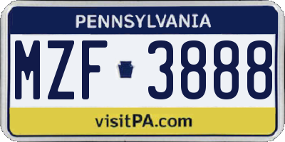 PA license plate MZF3888